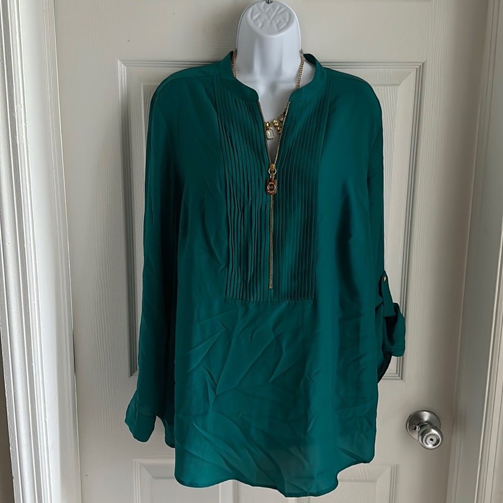 MICHAEL Michael Kors Deep Sea Green Zipper Blouse